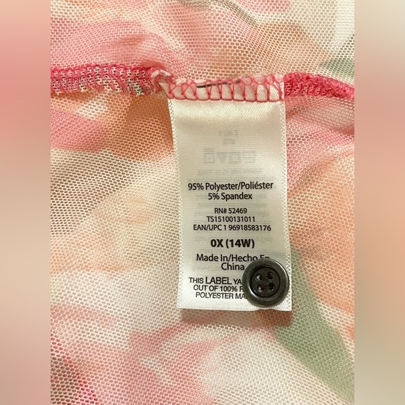 Terra & Sky Pink Floral Pink & Green Sheer Button Down Tunic | Size 0X - Picture 9 of 9